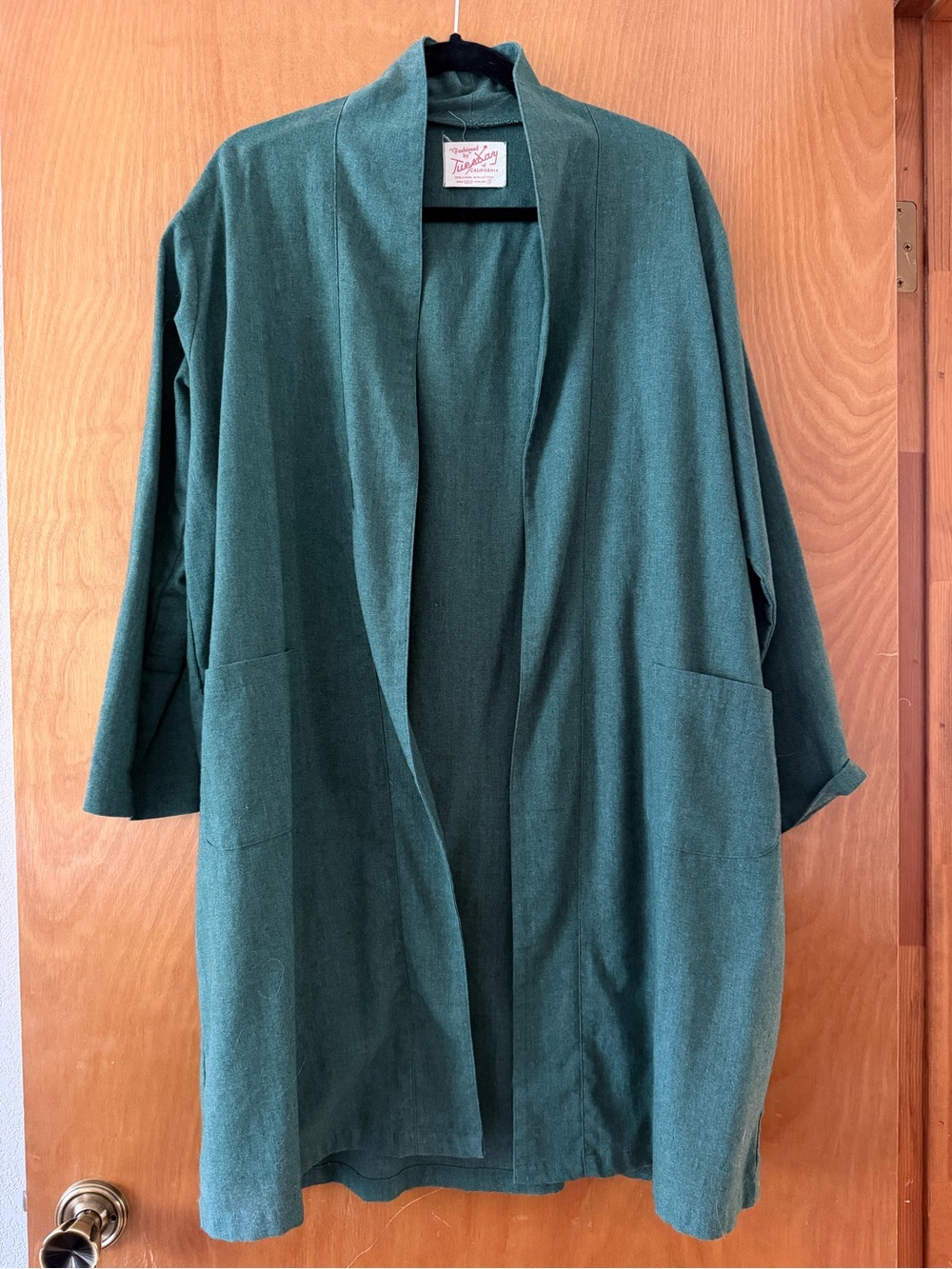 Forest Green Open Front Long Linen Cardigan